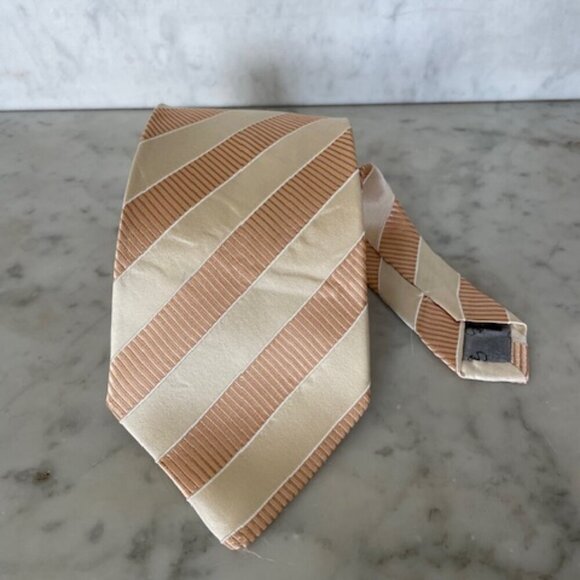 VALENTINO Silk Vintage Gold Cream Stripe Tie - Picture 4 of 15